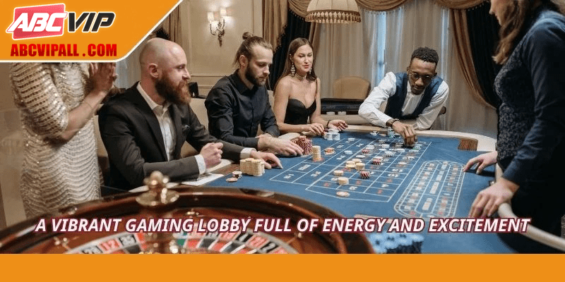 A vibrant gaming lobby full of energy and excitement